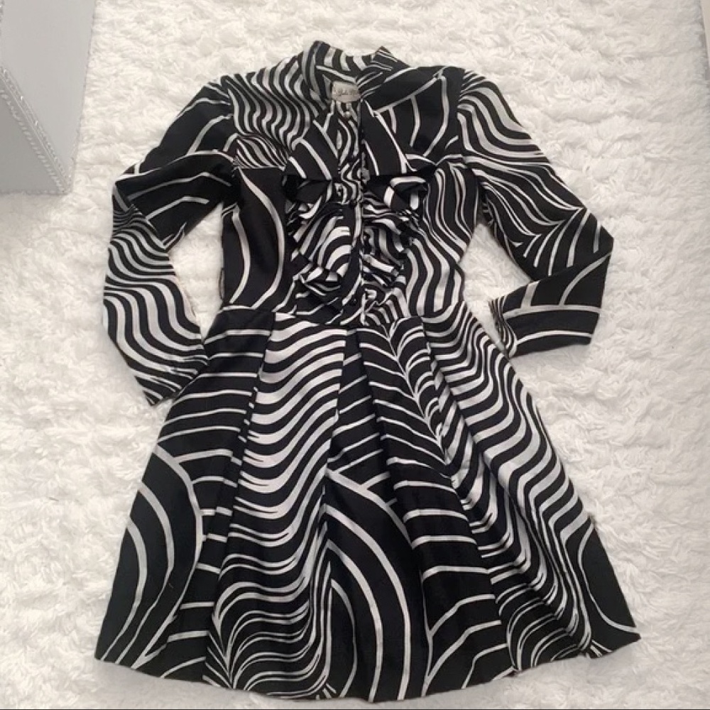 VINTAGE 60s Black White Print Dress